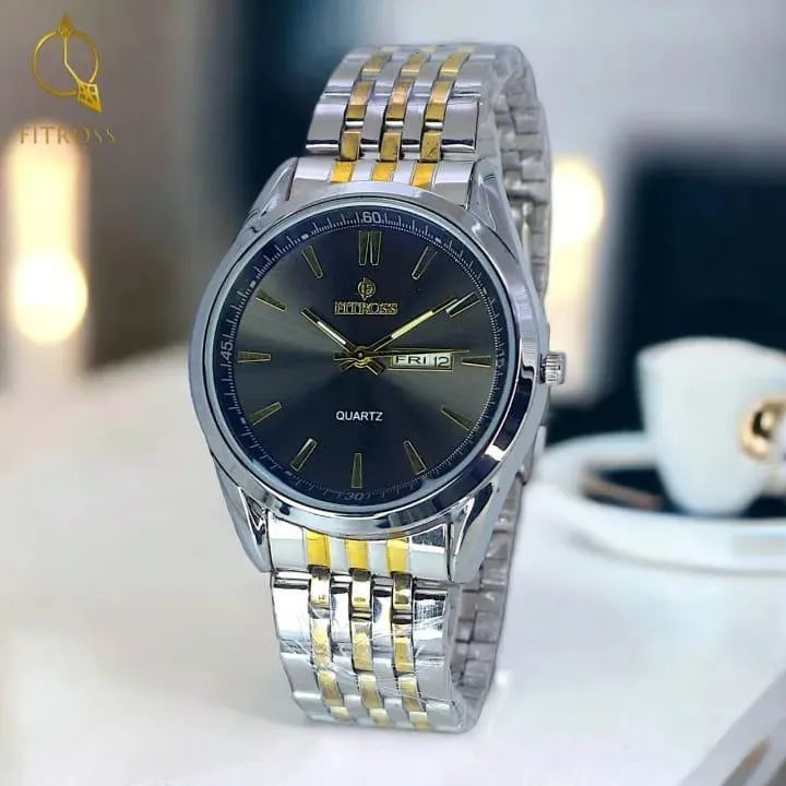Fitross™ Men's Elite Two-Tone Quartz Watch – Classic Silver & Gold Professional Timepiece