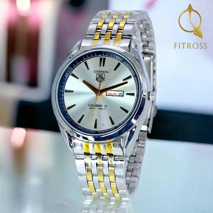 Fitross™ Men's Elite Two-Tone Quartz Watch – Classic Silver & Gold Professional Timepiece